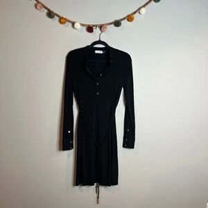 Calvin Klein black long sleeve henley shift dress